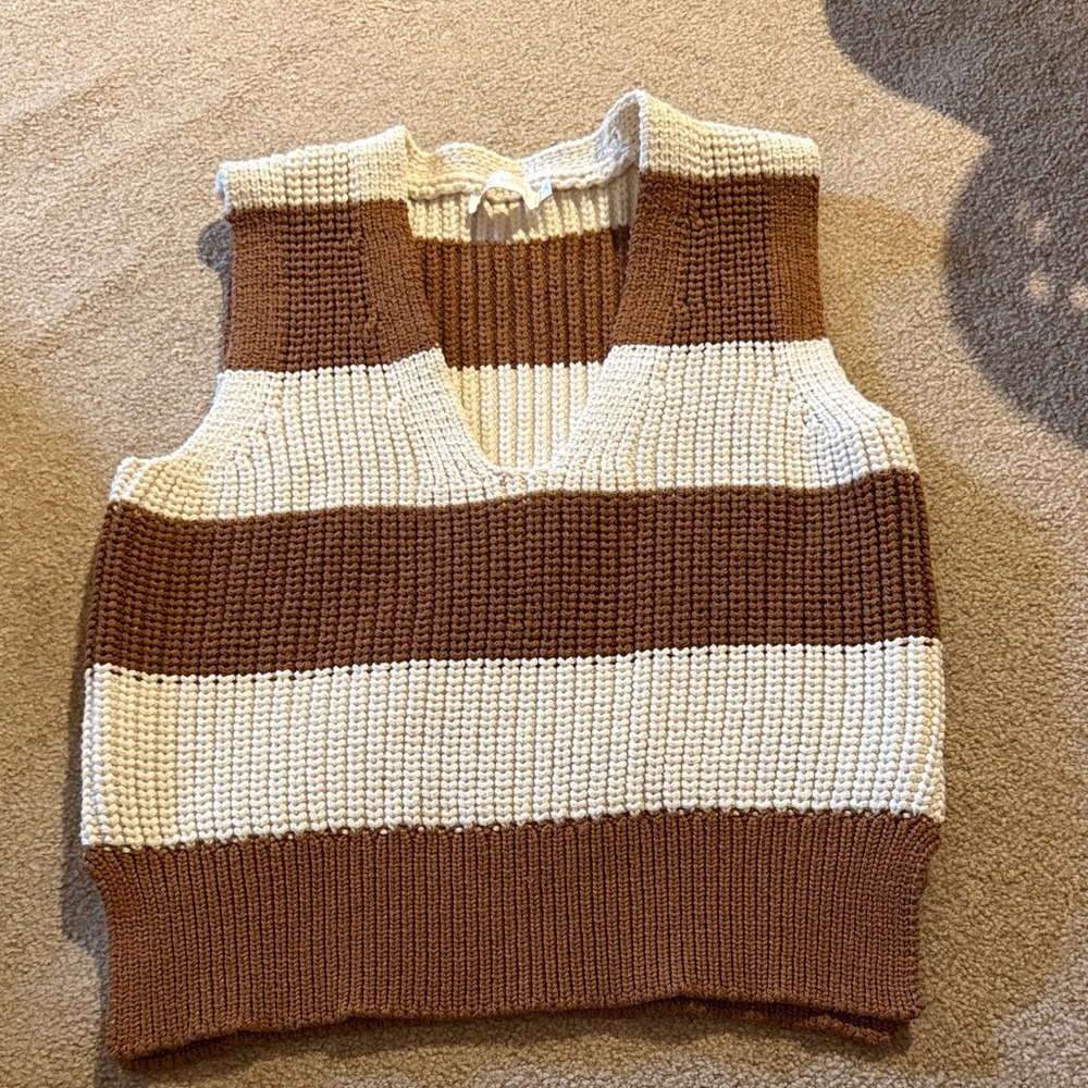 Elegant Brown and Cream V-Neck Sweater Vest